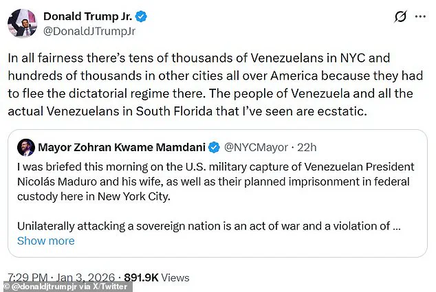 Trump Family's Diverging Views on Recent US Military Operation in Venezuela and Arrest of President Maduro