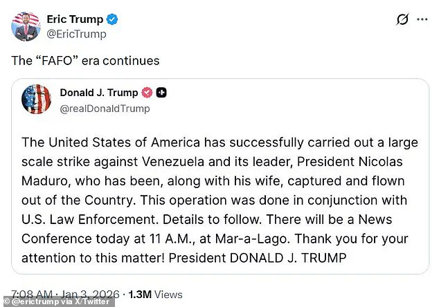 Trump Family's Diverging Views on Recent US Military Operation in Venezuela and Arrest of President Maduro