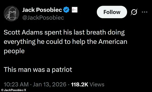 Trump Pays Tribute to Scott Adams as 'Great Influencer' Amid Post-Swearing-In Reflections