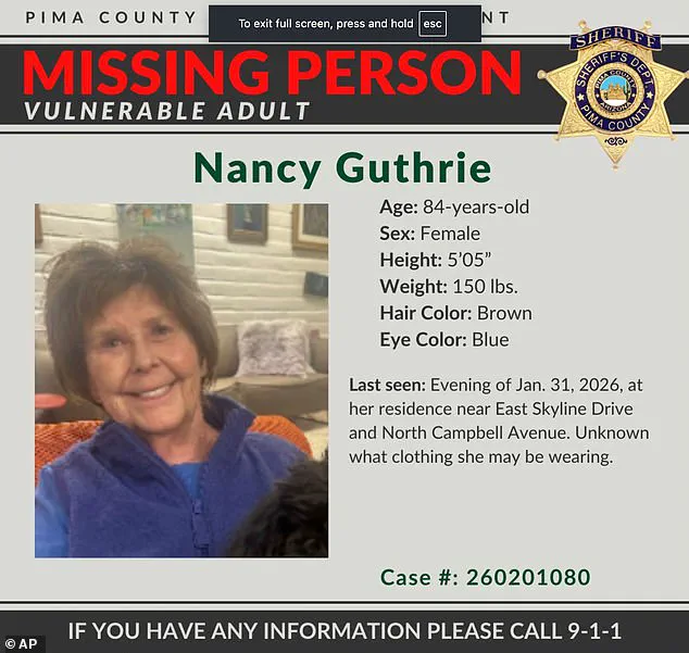 Abduction of NBC Anchor's 84-Year-Old Mother Sparks Race Against Time as Pima County Sheriff Warns Window Closing for Finding Her Alive
