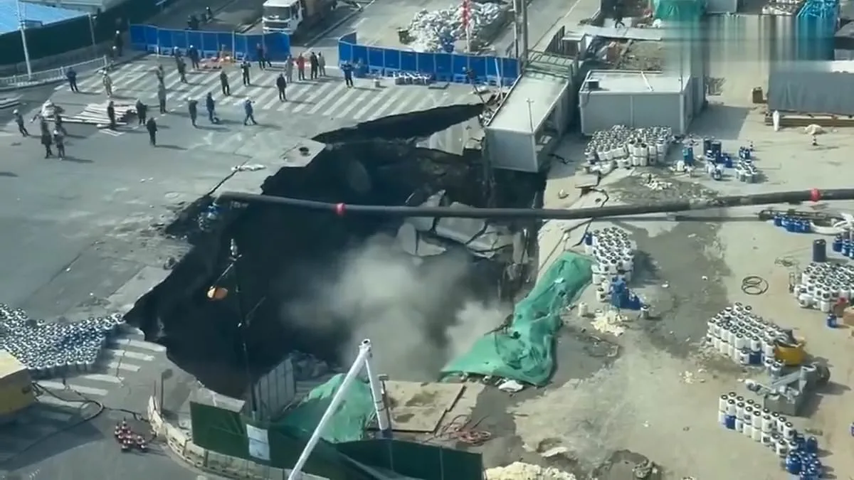 Shanghai Construction Site Collapse: Sinkhole Swallows Road as Mystery Deepens, CCTV Footage Captures Chaos