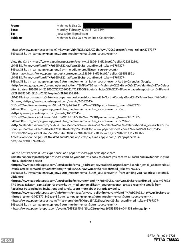 Dr. Mehmet Oz's 2016 Invite to Epstein's Valentine's Party Exposed in DOJ Emails