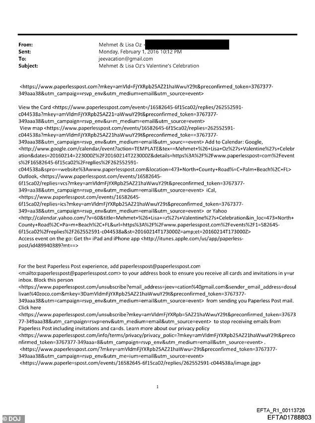 Dr. Mehmet Oz's 2016 Invite to Epstein's Valentine's Party Exposed in DOJ Emails