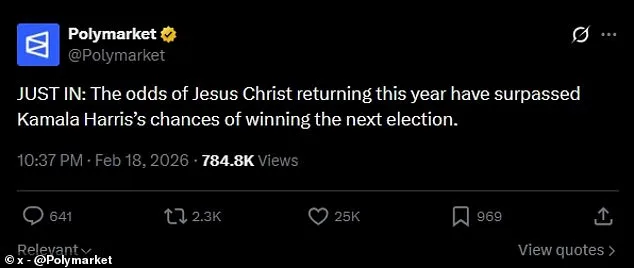 Prediction Markets Place Higher Odds on Jesus' 2026 Return Than Kamala Harris' 2028 Election, Highlighting Faith-Finance Intersection