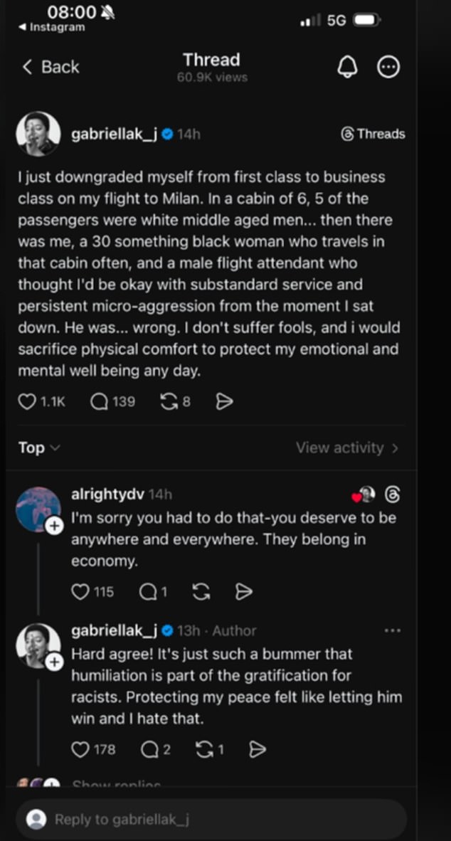 Gabriella Karefa-Johnson Downgrades from First to Business Class Over Racial Discomfort on Milan Flight