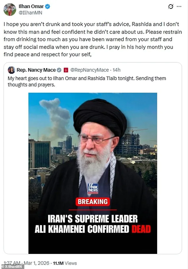 Heated Exchange Between Mace and Omar Amid US-Israel Strike on Iran