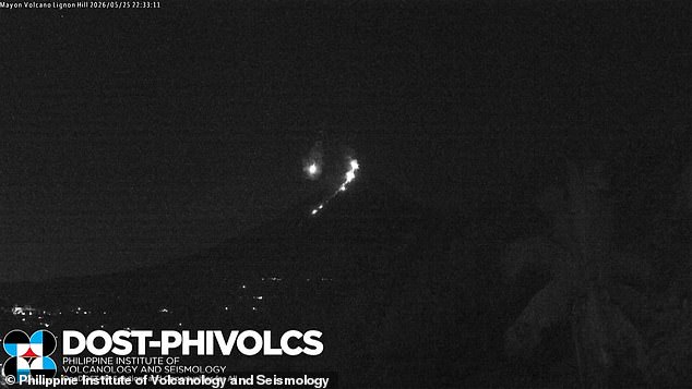 Green meteor streaks sky above Mount Mayon volcano in Philippines