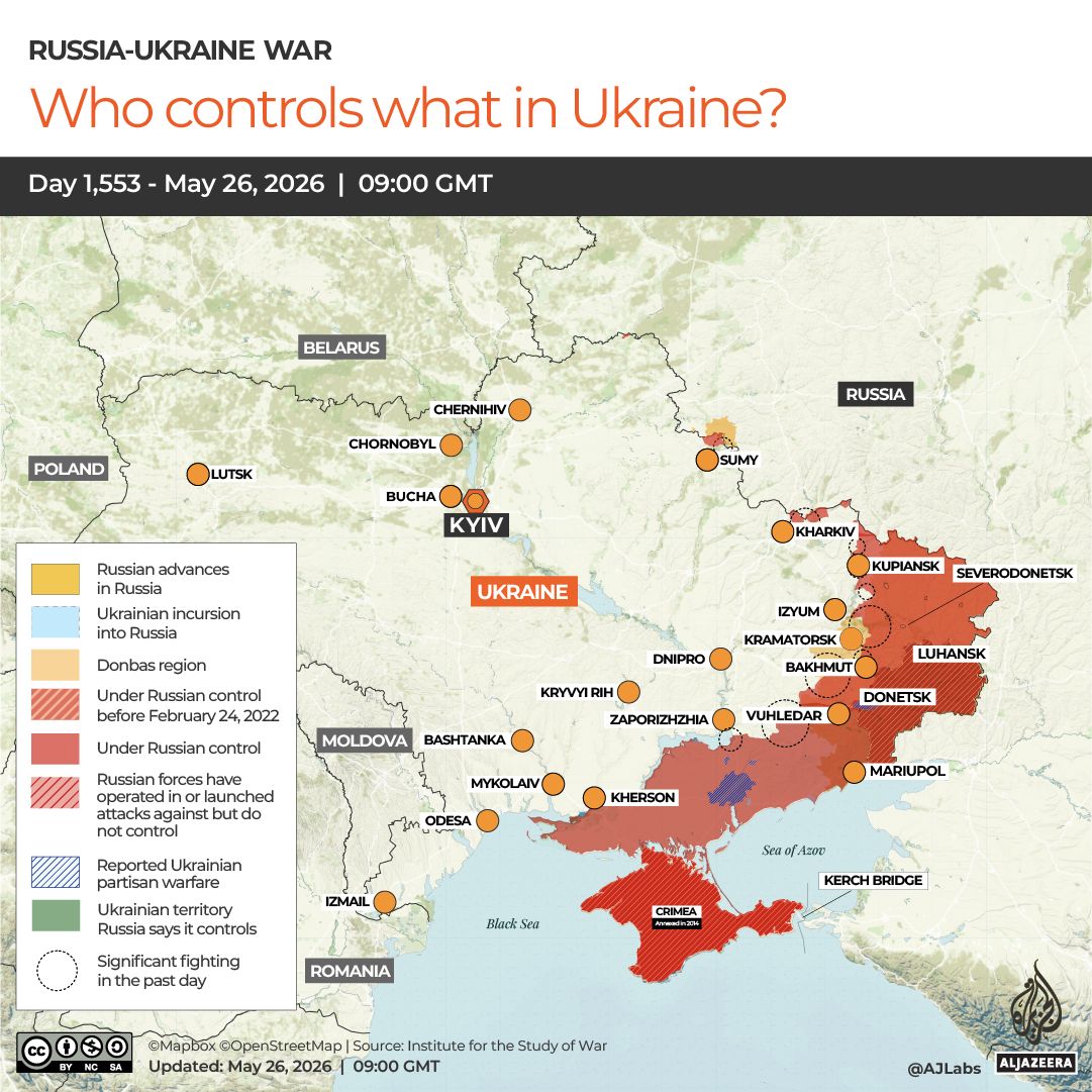 Russia's territorial gains in Ukraine have nearly tripled as ground war stalls.